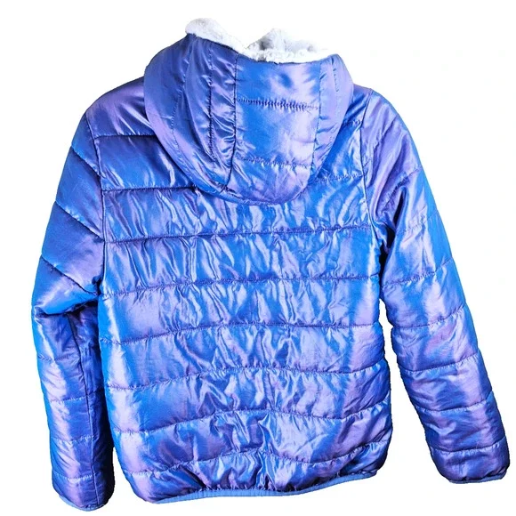 Abercrombie Kids Puffer Jacket Coat Sz 15/16 Blue with Hood Faux Fur Lining - Picture 2 of 11
